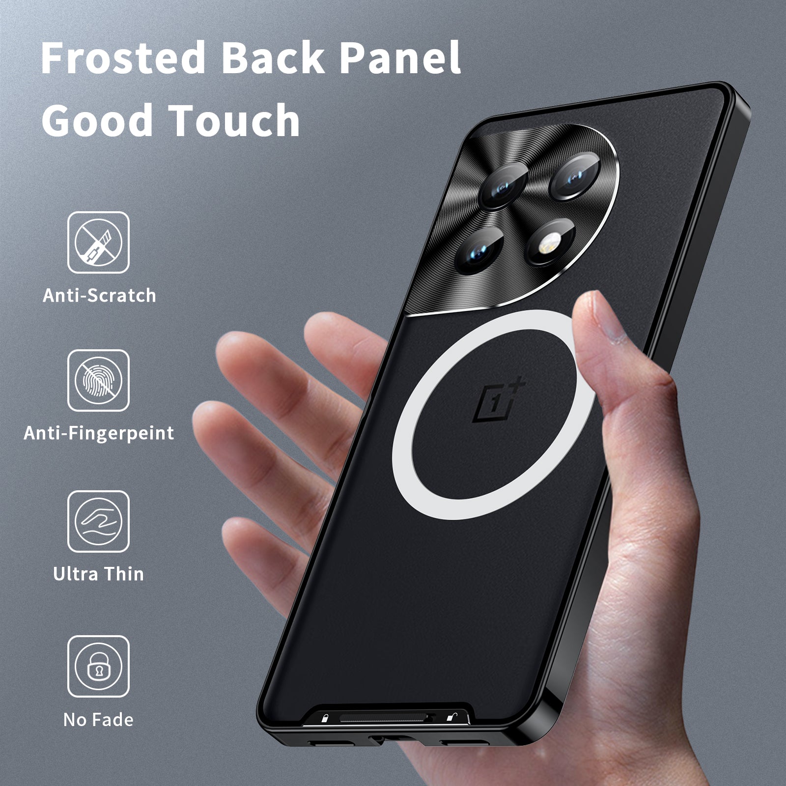 For OnePlus 12 5G Matte Case Compatible with MagSafe Metal Frame Protective Phone Cover - Black For OnePlus 12 5G Matte Case Compatible with MagSafe Metal Frame Protective Phone Cover - Black